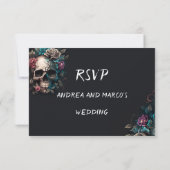 Skull Tattoo Rock and Roll Gothic Wedding RSVP Karte (Rückseite)