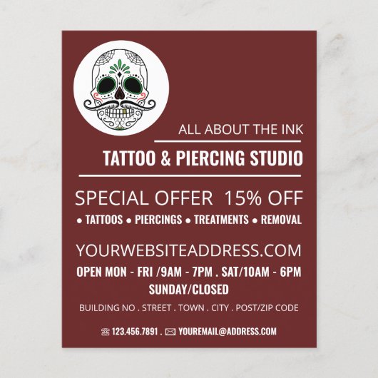 Skull Tattoo, Tattoo & Body Piercing Studio Flyer (Vorne)