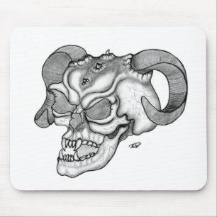 Skull Teufelschädel schwarz weiß Zeichnung Mousepad