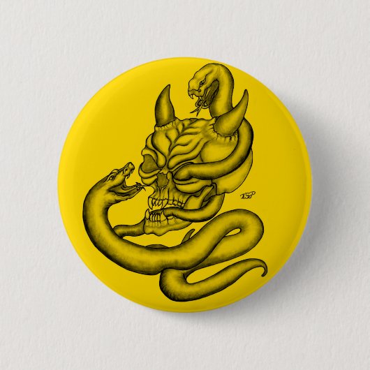 Skull - Teufelskopf mit Schlange Button (Vorderseite)