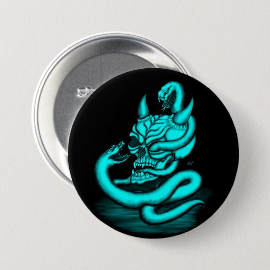 Skull - Teufelskopf mit Schlange Button (Vorne & Hinten)