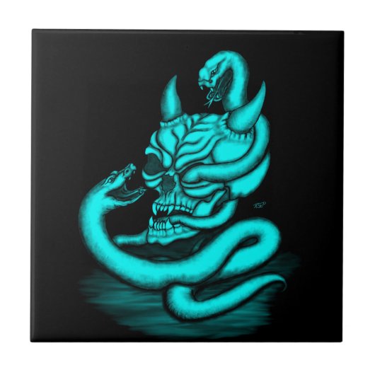 Skull - Teufelskopf mit Schlange Fliese (Vorderseite)