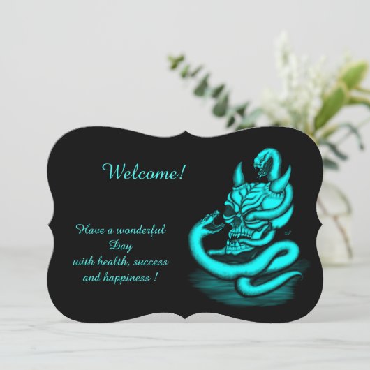 Skull - Teufelskopf mit Schlange , Fügen Sie Ihren Einladung (Stehend Vorderseite)