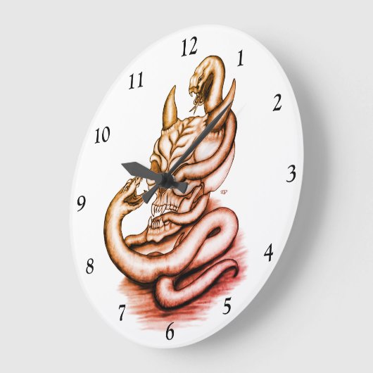 Skull - Teufelskopf mit Schlange Große Wanduhr (Winkel)