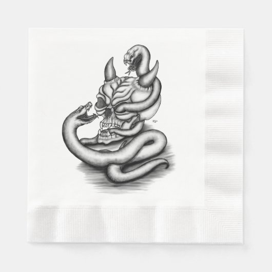 Skull - Teufelskopf mit Schlange Serviette (Vorderseite)
