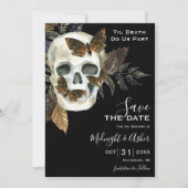 Skull Til Death macht uns Save the Date Teil Einladung (Vorderseite)