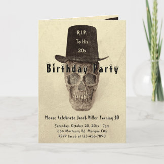 Skull Top Hat Vintag Sepia RIP bis zu seinen 20ern Einladung