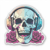 Skull Tragekopfhörer mit Rose wasserdicht Aufkleber (Vorderseite)