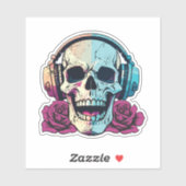 Skull Tragekopfhörer mit Rose wasserdicht Aufkleber (Blatt)