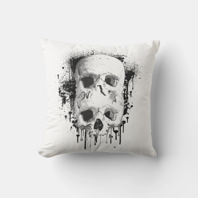 Skull Tropfen Black Ink Spritzer Graphic Kissen (Vorderseite)