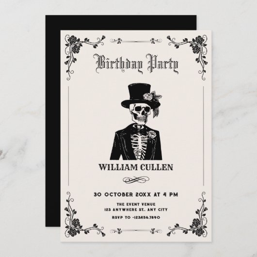Skull tuxedo einladung (Vorne/Hinten)