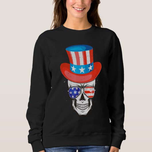 Skull Uncle Sam American Independence Day Flag Sun Sweatshirt (Vorderseite)