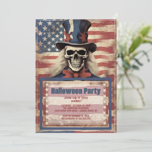 Skull Uncle Sam Halloween Einladung (Stehend Vorderseite)