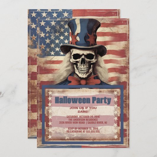 Skull Uncle Sam Halloween Einladung (Vorne/Hinten)