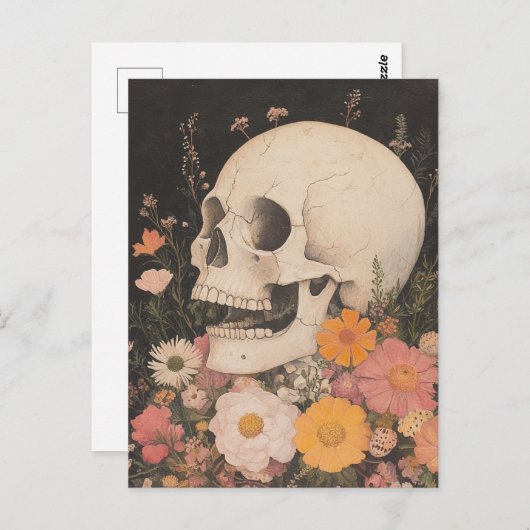Skull und Blume Postkarte (Vorne/Hinten)