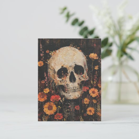 Skull und Blume Postkarte (Stehend Vorderseite)
