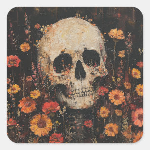 Skull und Blume Postkarte Quadratischer Aufkleber