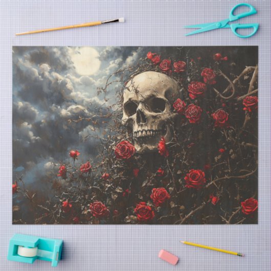 Skull und Crimson-Rose Dekoupage Seidenpapier (Basteln)