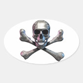 Skull und Crossbones Chrome Ovaler Aufkleber (Vorderseite)