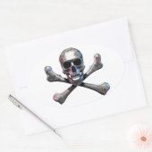 Skull und Crossbones Chrome Ovaler Aufkleber (Umschlag)
