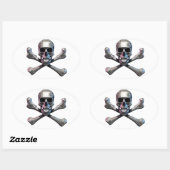 Skull und Crossbones Chrome Ovaler Aufkleber (Blatt)