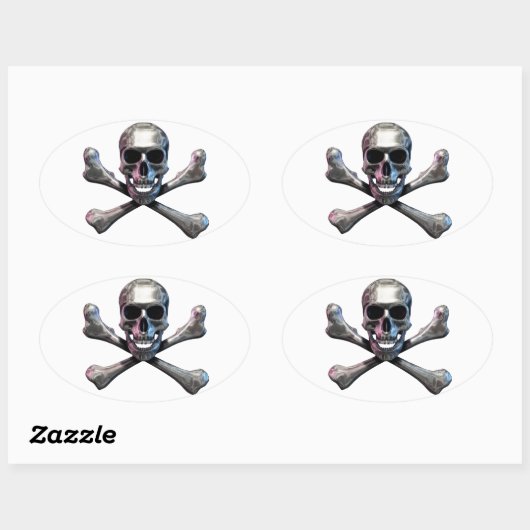 Skull und Crossbones Chrome Ovaler Aufkleber (Blatt)