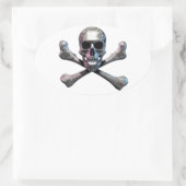 Skull und Crossbones Chrome Ovaler Aufkleber (Tasche)