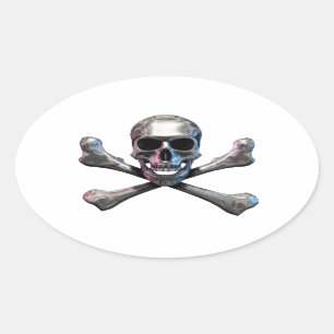 Skull und Crossbones Chrome Ovaler Aufkleber