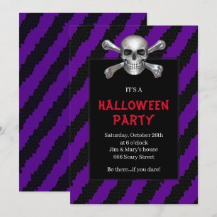 Skull und Crossbones Lila Strip-Halloween-Party Einladung