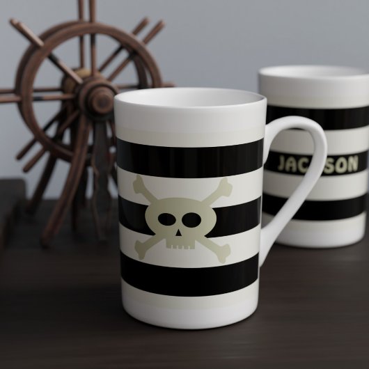 Skull und Crossbones Pirate Stripte Knochen China Porzellantasse