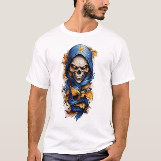 Skull und Herbst belassen Tattoo Style T - Shirt (Vorderseite)