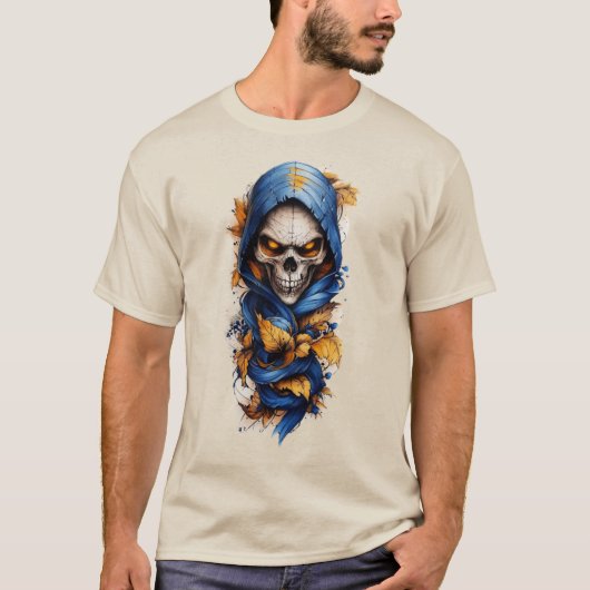 Skull und Herbst belassen Tattoo Style T - Shirt (Vorderseite)