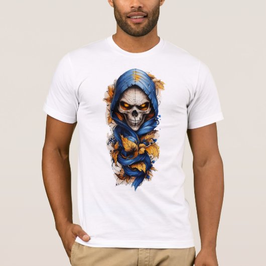 Skull und Herbst belassen Tattoo Style T - Shirt (Vorderseite)