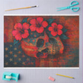 Skull und Hibiskus auf rotem Decoupage-Papier Seidenpapier (Basteln)