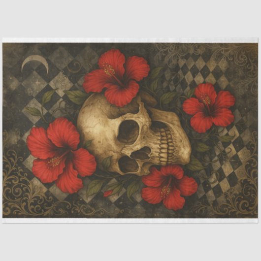 Skull und Hibiskus Elegantes Deko-Papier Seidenpapier (Vorderseite)