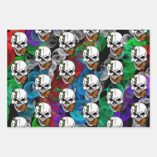 Skull und Monarch Butterfly der digitalen Kunst Geschenkpapier Set (Vorderseite)