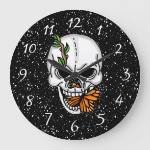 Skull und Monarch Butterfly der digitalen Kunst Große Wanduhr