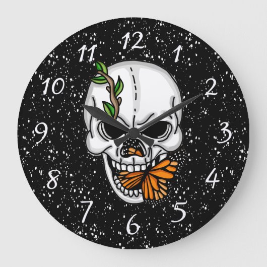 Skull und Monarch Butterfly der digitalen Kunst Große Wanduhr (Vorderseite)