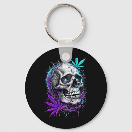 Skull und Neon Pot Leaf Aufkleber Schlüsselanhänger (Vorderseite)