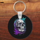 Skull und Neon Pot Leaf Aufkleber Schlüsselanhänger (Vorderseite)