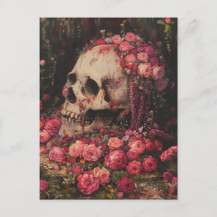 Skull und Pink Blume Postkarte