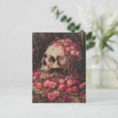 Skull und Pink Blume Postkarte (Stehend Vorderseite)