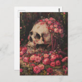 Skull und Pink Blume Postkarte (Vorne/Hinten)