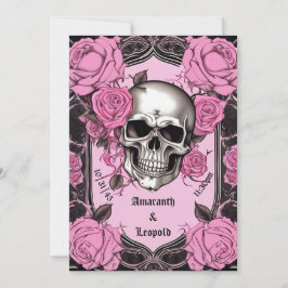 Skull und rosa Rosen Traditionelle gotische Hochze Einladung