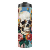 Skull und Rose Retro-Farbblock Thermosbecher (Vorderseite)
