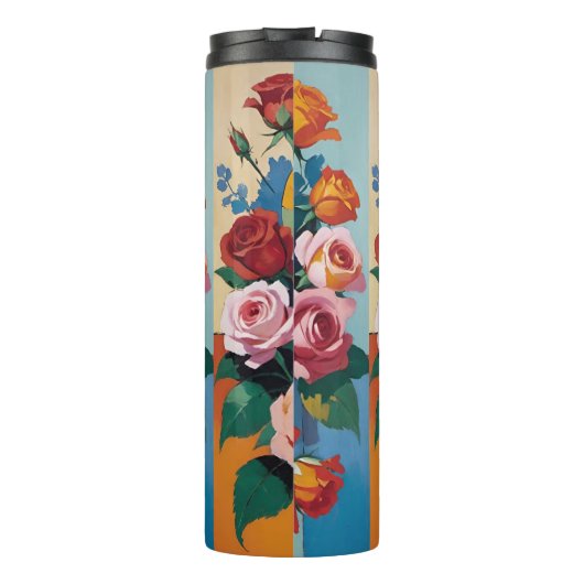 Skull und Rose Retro-Farbblock Thermosbecher (Rückseite)