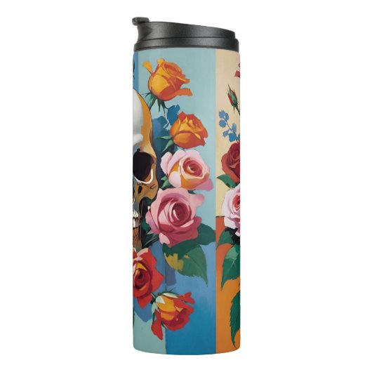 Skull und Rose Retro-Farbblock Thermosbecher (Nach rechts gedreht)