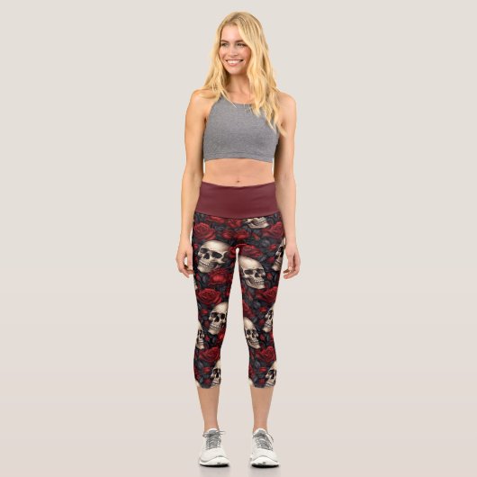 Skull und Rose Serie Design 10 Capri Leggings (Vorderseite)