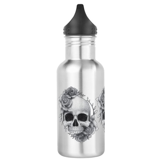 Skull und Rose Sketch Edelstahlflasche (Links)
