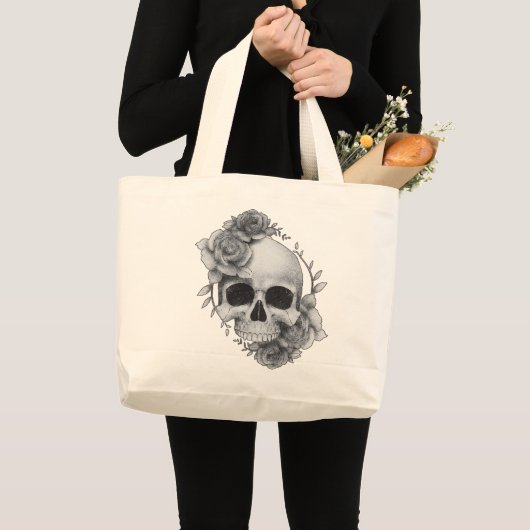 Skull und Rose Sketch Jumbo Stoffbeutel (Vorderseite (Produkt))